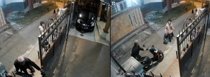 MERESAHKAN: Aksi pencurian dua sepeda motor di sebuah rumah di Jalan Al Falah 2 yang terekam CCTV.
