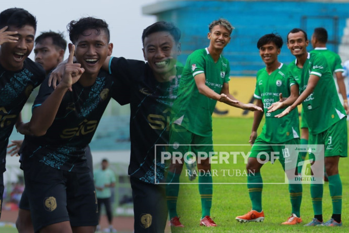 BELUM MENENTUKAN LANGKAH: Skuad Persatu Tuban dan Bumi Wali FC saat kompetisi Liga 3 Musim lalu.