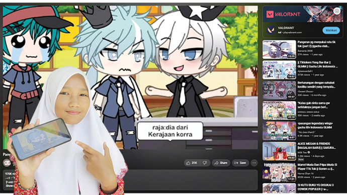 KREATIF: Diva, pelajar SMPN 3 Montong yang aktif menjadi Youtuber berpenghasilan jutaan per bulan. Insert, karya video animasi yang dia buat. (Yudha Satria Aditama/Radar Tuban)