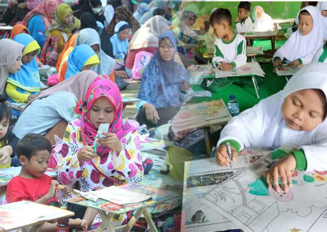 ADU KREATIVITAS: Pelaksanaan lomba media koran Jawa Pos Radar Tuban di IGRA Kecamatan Bangilan, Selasa (20/12).