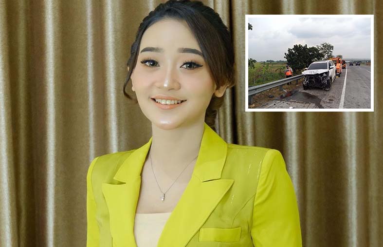RINGSEK: Insert kondisi mobil yang ditumpangi Difarina Indra saat kecelakaan tunggal di jalan tol Jombang – Mojokerto kilometer 703.200 B, Kecamatan Sumobito, Jombang. (Jawa Pos Radar Jombang-@difarina_real)