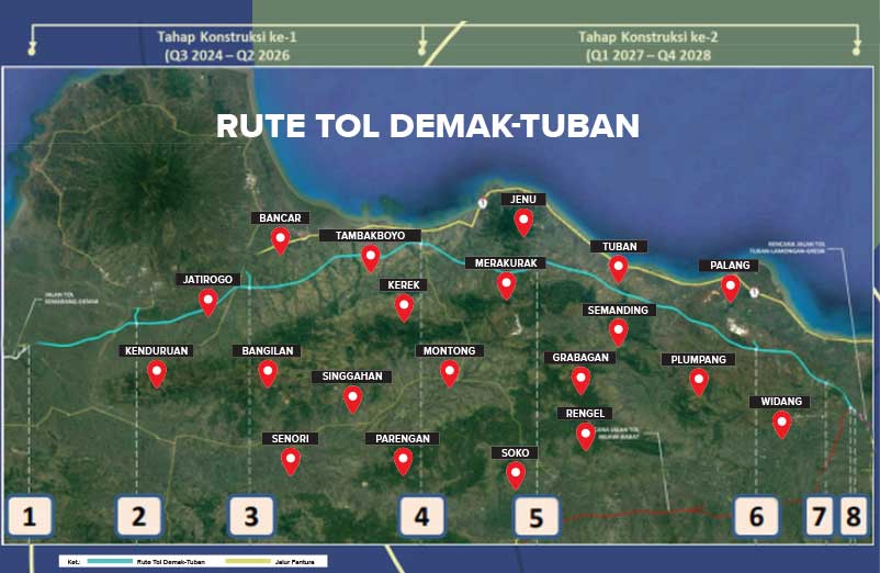 MENGHUBUNGKAN JATIM-JATENG: Ilustrasi rute jalan tol Demak-Tuban sepanjang 176 kilometer dengan nilai investasi sekitar Rp 50 triliun.