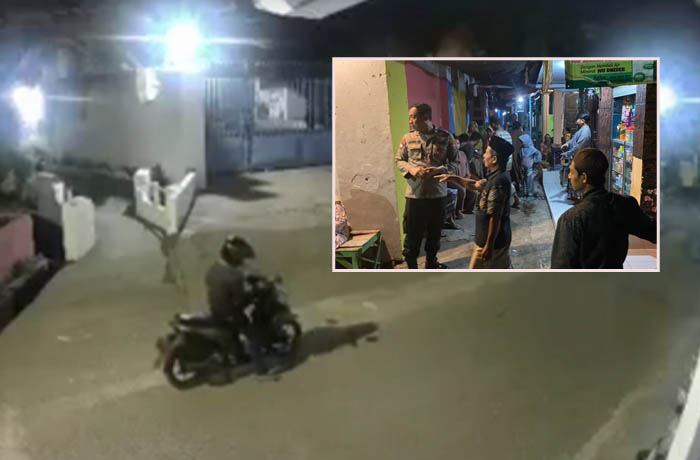 LOKASI KEJADIAN: Polisi melakukan olah TKP di Kelurahan Kepel, Selasa (4/7) malam. Inset, salah satu dari dua pelaku yang beraksi. (Foto : Polres Pasuruan Kota for Jawa Pos Radar Bromo)