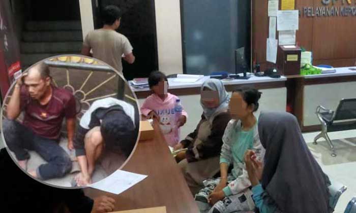 BERI KETERANGAN: Mif dan Hoi dimintai keterangan oleh penyidik di Polsek Rembang. Inset, dua pelaku yang babak belur dimassa. (Foto: Iwan Andrik/Jawa Pos Radar Bromo)