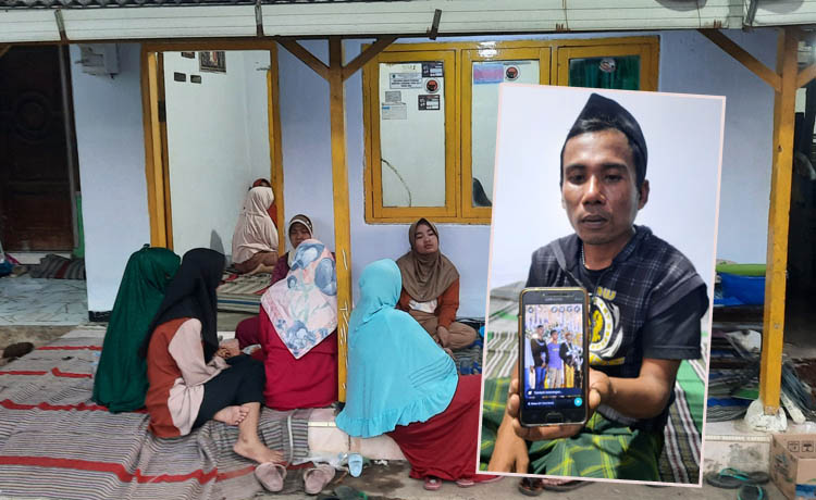 DIDATANGI PENTAKZIAH: Suasana rumah duka keluarga Apin di Jalan Wahid Hasyim. Inset, Slamet paman korban menunjukkan Apin semasa hidup. (Foto: Fahrizal Firmani/Jawa Pos Radar Bromo)