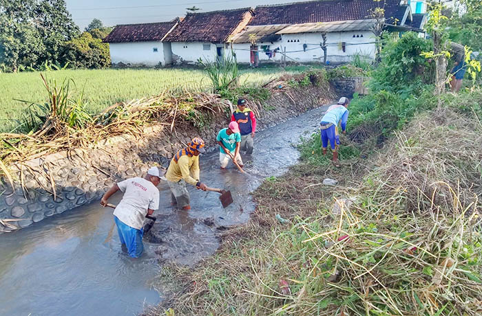 LANCAR: Sejumlah warga melakukan normalisasi sungai di Dusun Krajan 1, Desa Banyuanyar Lor. Saat ini, kondisinya sudah lebih baik dan terawat.