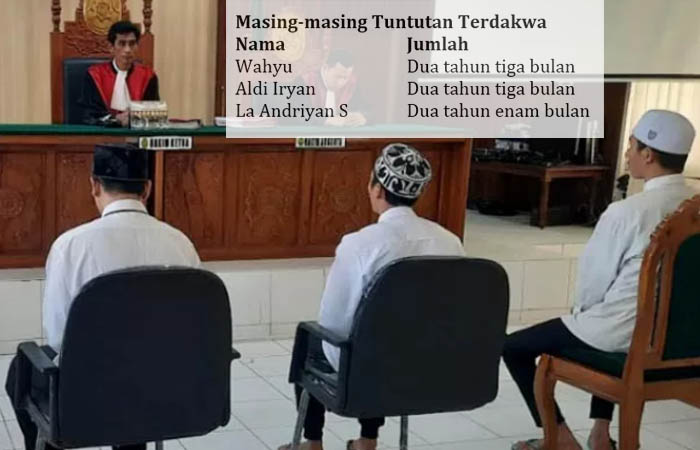 Tiga terdakwa saat disidangkan. (Foto: dok Jawa Pos Radar Bromo)