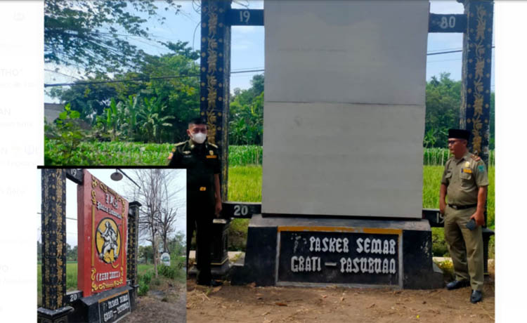 SEBELUM-SESUDAH: Tugu perguruan silat sebelum dibongkar dan dialihfungsikan. (Bakesbang for Jawa Pos Radar Bromo)