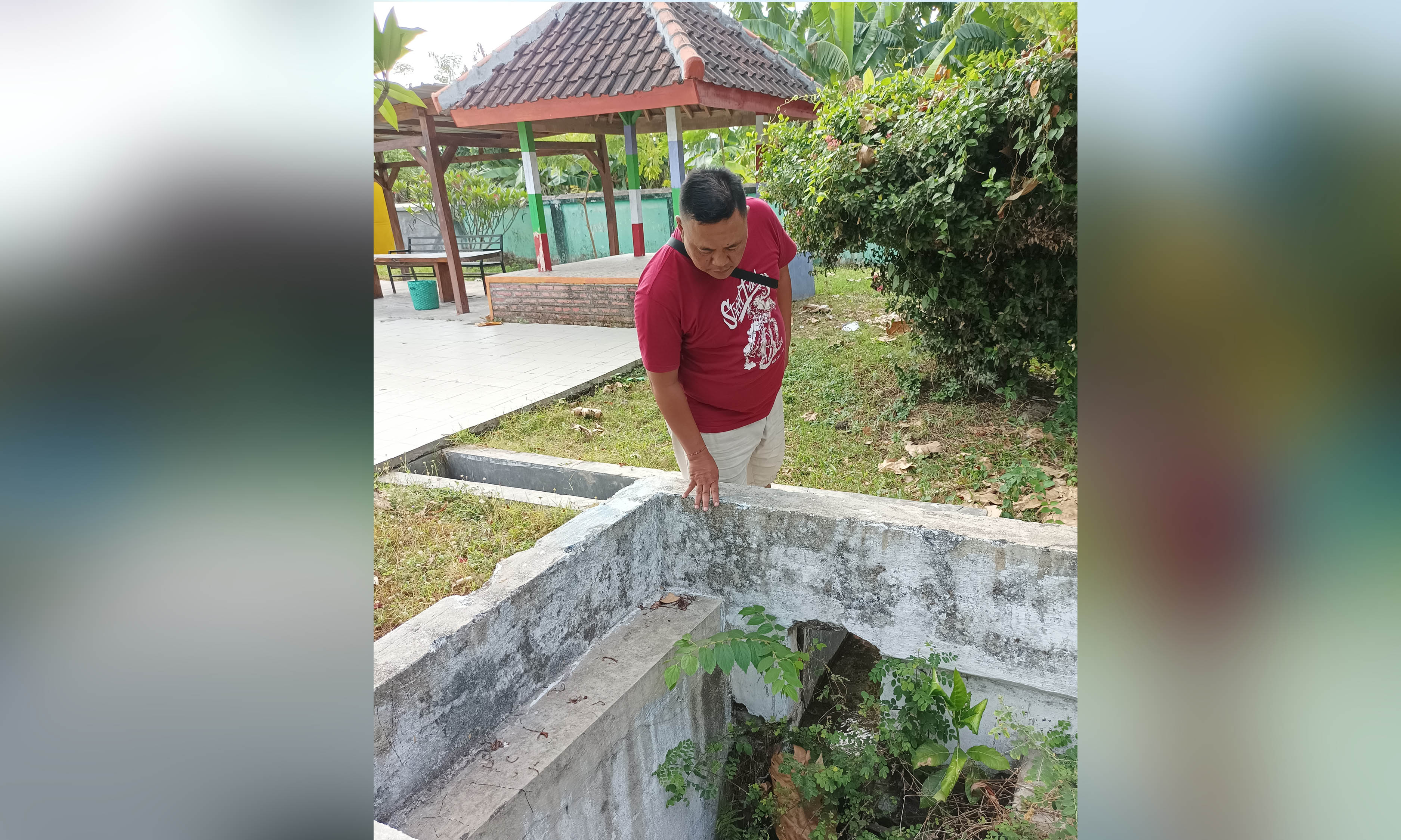 PEMBUANGAN AIR:Lokasi pembuangan air di Pemandian Jabung Tirta saat ini masih berbentuk seperti bangunan dari zaman Pemerintah Hindia Belanda.