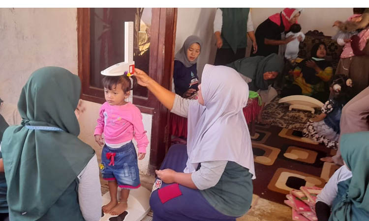 POSYANDU: Bidan desa dan kader melaksanakan kegiatan posyandu. Tumbuh kembang balita turut menjadi atensi pemerintah desa.