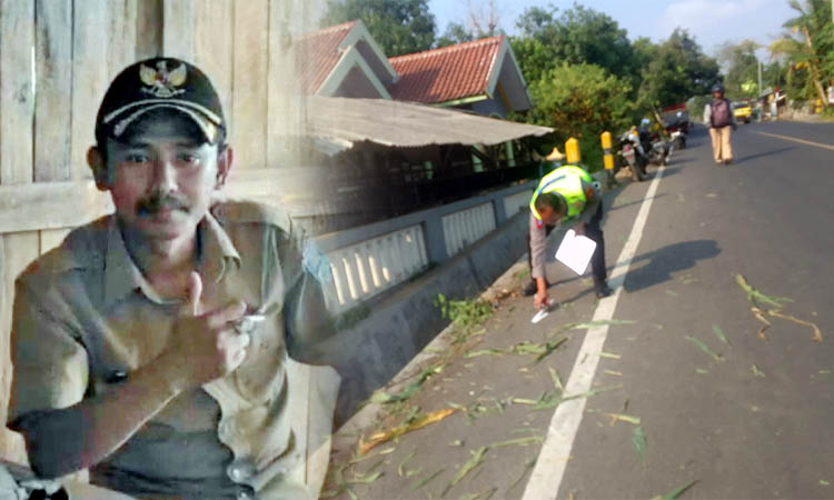 Polisi saat melakukan olah TKP yang menewaskan Kades Boto, Lumbang. Inset Kades Boto semasa hidup.