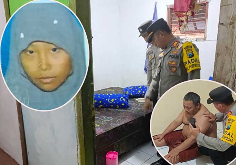 OLAH TKP: Petugas di ruang tengah rumah Khoiri, sesaat setelah kejadian. Inset, Fitria Almuniroh Hafidloh Diana semasa hidup dan Khoiri, mertua yang membunuh menantunya.