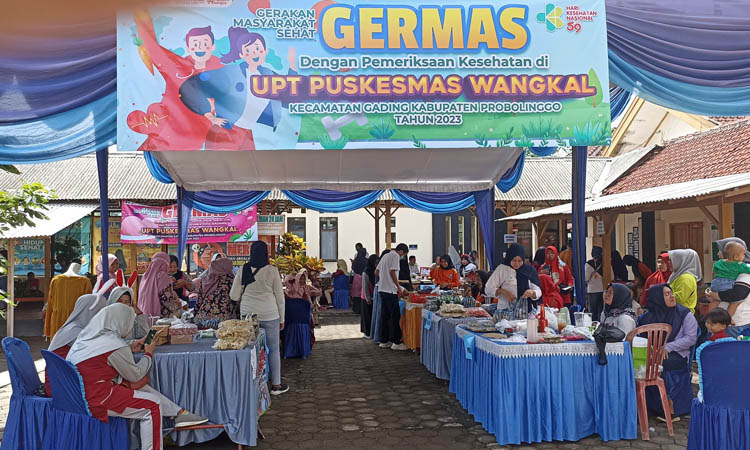 BAZAR: Germas Puskesmas Wangkal dimeriahkan dengan bazar UMKM. Pesertanya dari desa di wilayah kerja Puskesmas Wangkal.