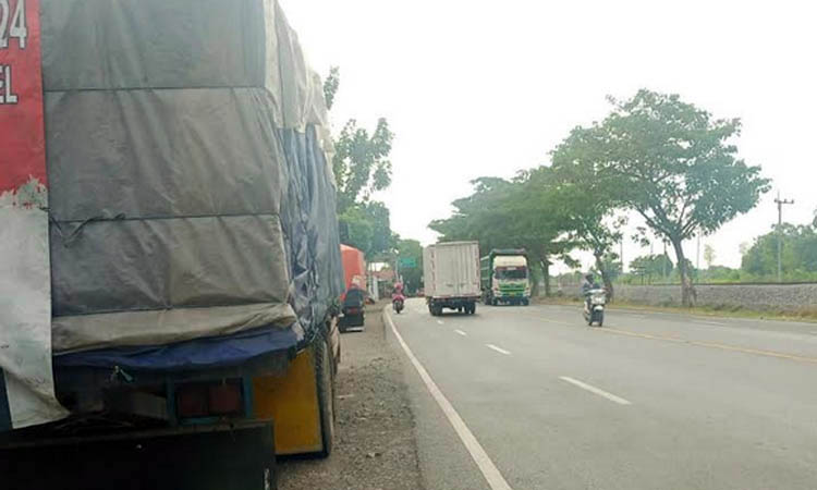 MASIH BANYAK: Truk yang parkir di Jalan Ir Djuanda, Kota Pasuruan. Truk yang melintas di kota, sejauh ini masih sering ditemui meski sudah ada larangannya.