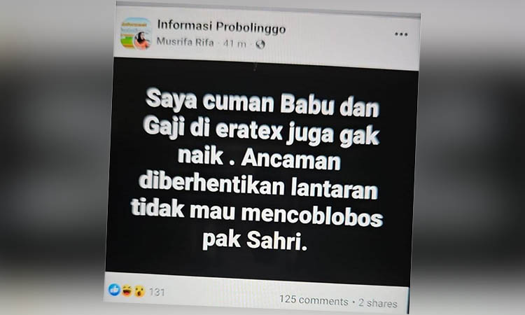 Tangkapan layar unggahan yang sempat viral soal pemilu di Eratex.