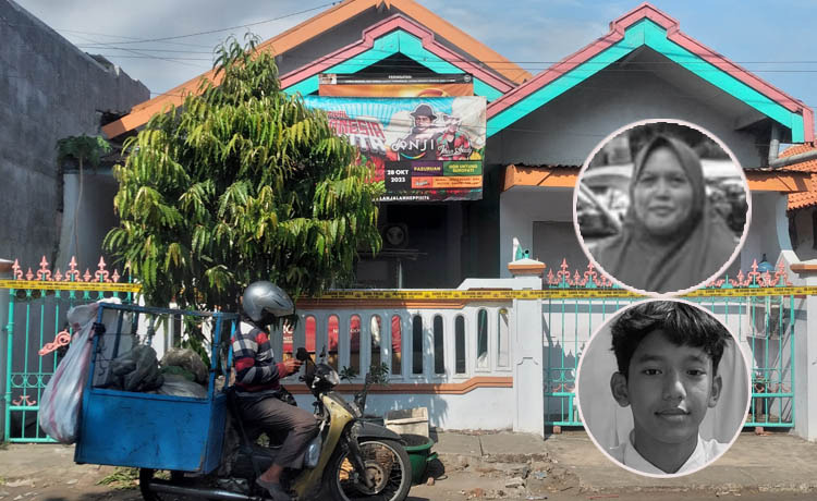 LOKASI KEJADIAN: Rumah Chosidah yang terpasang garis polisi. Inset, almarhumah Chosidah dan Fauzi.