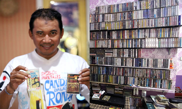 KASET YANG BERKESAN: Yuwana Puspa Indra, menunjukkan salah satu album Iwan Fals yang berkesan baginya berupa Album Canda dalam Ronda.