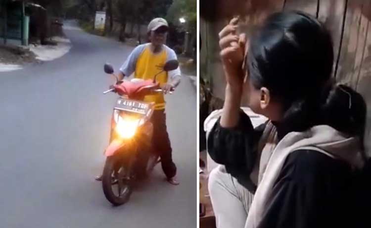 Lokasi korban dibegal. Inset korban menyeka air mata saat dimintai keterangan sejumlah warga. (Screenshoot)