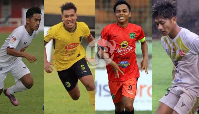 KEKUATAN MERATA: Dari kiri, penggawa Persid Jember, PSM Kota Madiun, kapten Persekabpas Ricko Hardiansyah dan pemain PSMP. (Mokhamad Zubaidillah-Jawa Pos Grup)