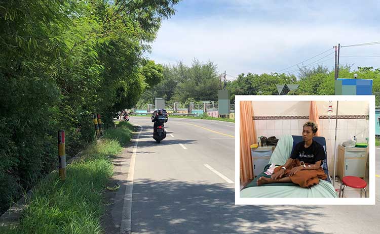 LOKASI KEJADIAN: Sejumlah pengendara melintas di jalur pantura depan Pantai Bentar, Kabupaten Probolinggo, lokasi Faul Hidayat dibacok begal. Faul Hidayat mulai membaik. Ia masih menjalani perawatan d