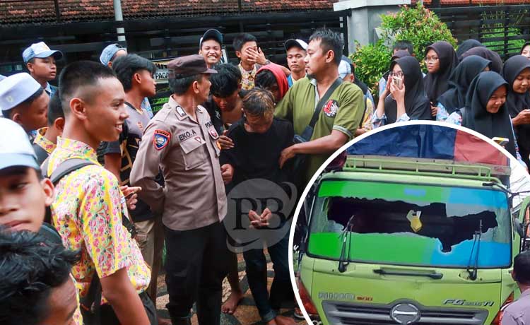 BIKIN GADUH: Tiga anak punk saat diamankan petugas kepolisian. Inset, kondisi kaca depan truk pecah usai dilempar batu para anak punk. (Mokhamad Zubaidillah/ Radar Bromo)