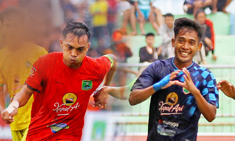 SIAP TEMPUR: Striker Persekabpas Ricko Hardiansyah dan gelandang Pasuruan United Arvanda Rohman Hakim, yang akan berduel di laga, Kamis (1/2) sore.