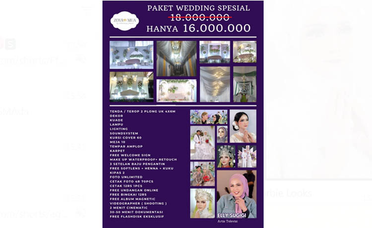 Paket Wedding Organizer Zoya Salon promo khusus sekarang hanya Rp 16 juta