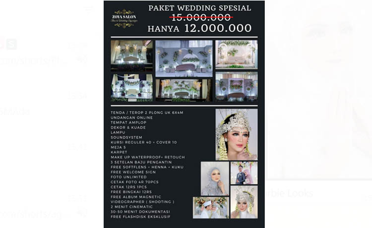 Paket Wedding Organizer Zoya Salon lebih terjangkau hanya Rp 12 juta dapat semuanya lengkap dan komplit