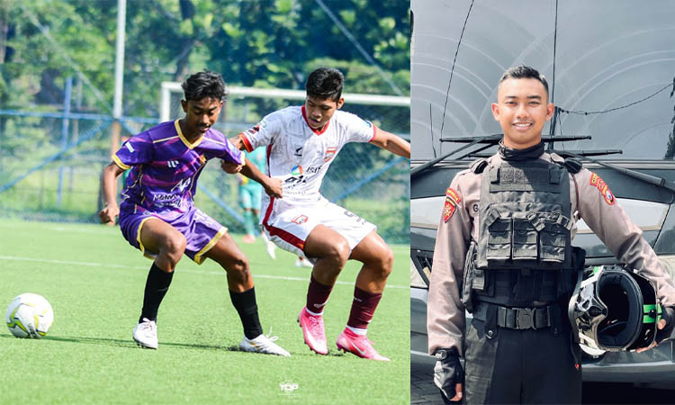 MASIH AKTIF: Gading Rahmatullah, 19, pemain sepak bola sejumlah klub yang kini jadi anggota Polres Pasuruan.