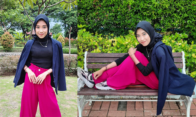 MODIS: Anisa Shihhatin Sholihah saat memadukan blazer dengan inner turtleneck dan celana kain.
