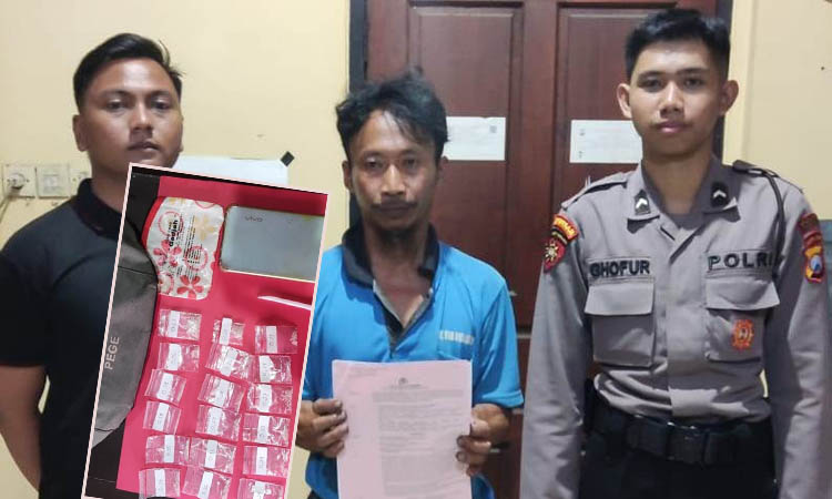 TERSANGKA: Kuseri (tengah), pengedar sabu yang sudah diamankan di Mapolres Pasuruan.