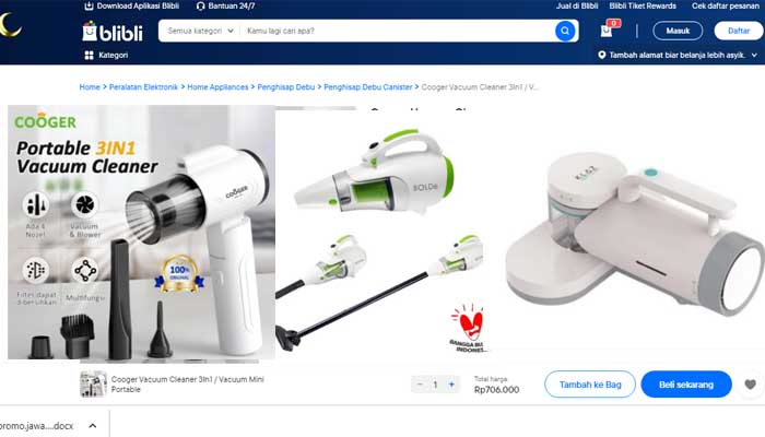 Sejumlah vacum cleaner yang dijual di Blibli.com