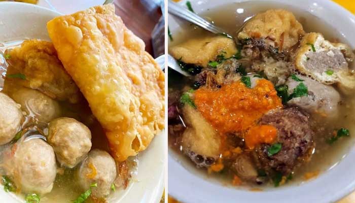 MENGGUGAH SELERA: Bakso Stasiun (kiri) dan Bakso Probolinggo (kanan). (ist)