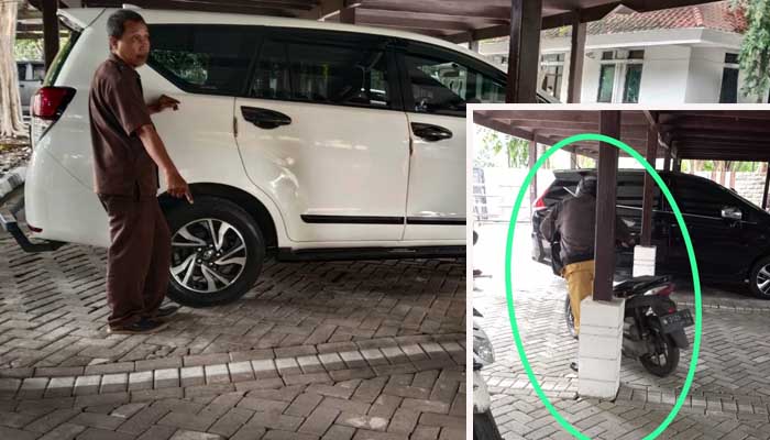 TKP: Lokasi tempat motor pegawai DPRD Kabupaten Pasuruan dicuri. Inset aksi pelaku yang sempat dipotret seorang saksi.