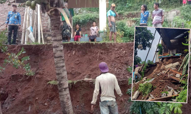 RAWAN: Longsor yang mengenai rumah Munir di Dusun Bendungan, Desa Ranon. Tanah longsor membuat tembok dapur ambrol.