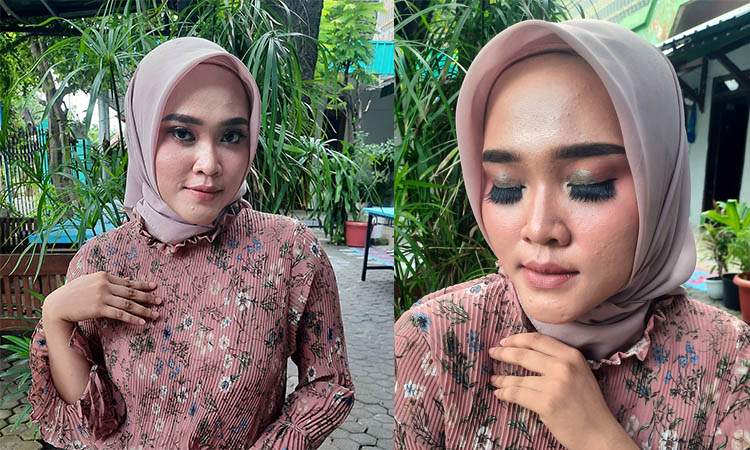 TERLIHAT MENONJOL: Aulia Risqiani dengan tampilan make up glam. Pada eyeshadow diberi glitter untuk tampak menonjol.