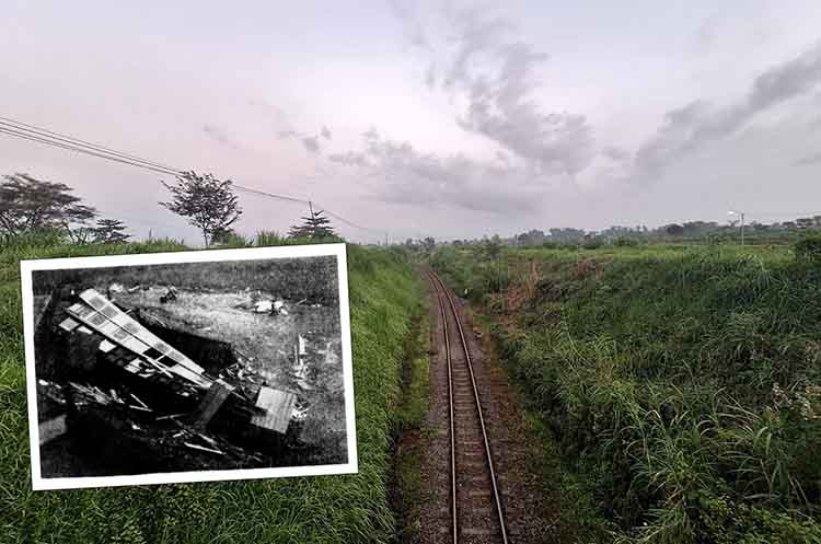 MELENGKUNG: Perlintasan kereta api di dekat Stasiun Sengon, perkiraan lokasi terjadinya tabrakan kereta 82 tahun silam.