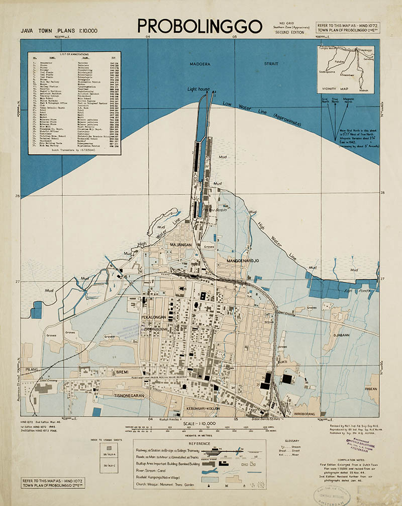 PETA: Peta, Java, Res. Pasoeroean (oude Res. Probolinggo) tahun 1946 gedung Gouvernement Telefoonkantoor di Jalan Suroyo sudah beralih fungsi menjadi gedung PTT.