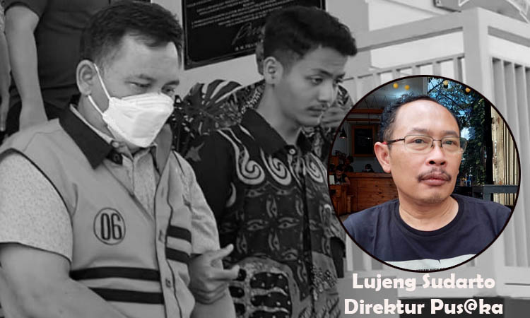 PENSIUN DINI: Akhmad Khasani yang memakai rompi tahanan Kejaksaan saat hendak dititipkan ke Rutan Bangil, Jumat (31/5) pagi. Inset, Lujeng Sudarto.