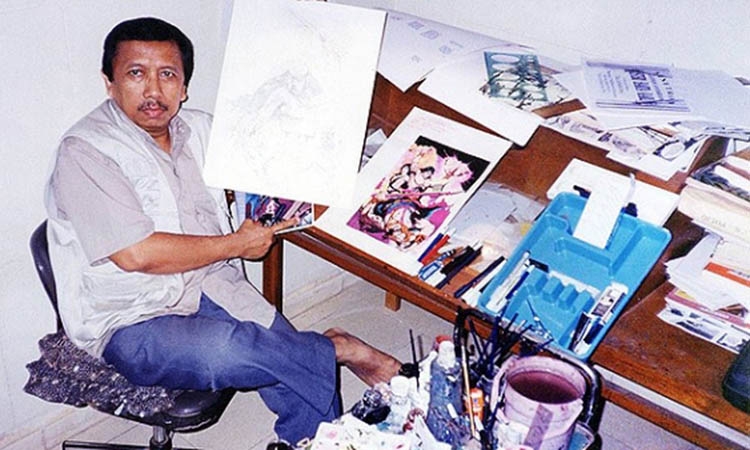 Almarhum Teguh Santosa saat Membuat karyanya.
