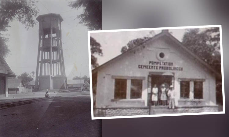 DULU: Penampakan menara air di Kota Probolinggo saat era Belanda lalu. Inset, foto kenangan rumah pompa.