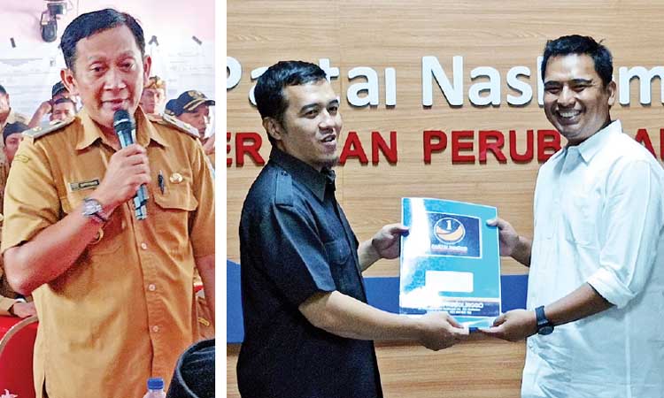 MUNDUR DARI PENCALONAN: Ketua Papdesi Kabupaten Probolinggo Supriyanto (kiri) dan Zainal Arifin (kanan, foto kanan) saat mendaftar di Nasdem.