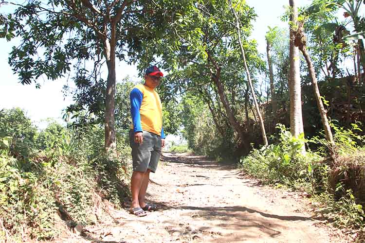 SEGERA DIPERBAIKI: Bendahara Desa Patalan Muhammad Saru menunjukkan jalan usaha tani di Dusun Dawuhan yang akan dipaving sepanjang 170 meter.