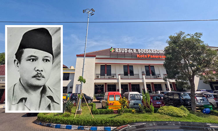 DIABADIKAN: RSUD milik Pemkot Pasuruan yang akhirnya menggunakan nama dr R. Soedarsono untuk mengenang jasa dan mengabadikan namanya. Inset dr R Soedarsono semasa hidup.