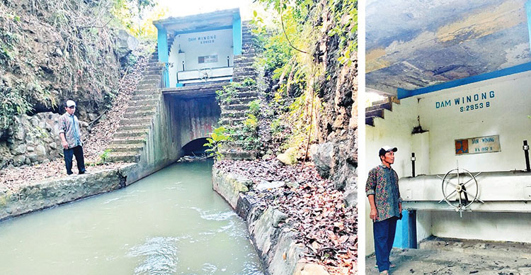 SEJARAH: Bagian dari bangunan Dam Winong yang memiliki sejarah panjang. Hingga saat ini, masih berfungsi.