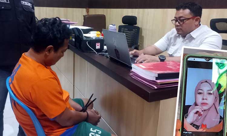DITAHAN: Pelaku Ded saat dimintai keterangan penyidik. foto korban Mar semasa hidup. (Inneke Agustin/ Radar Bromo)