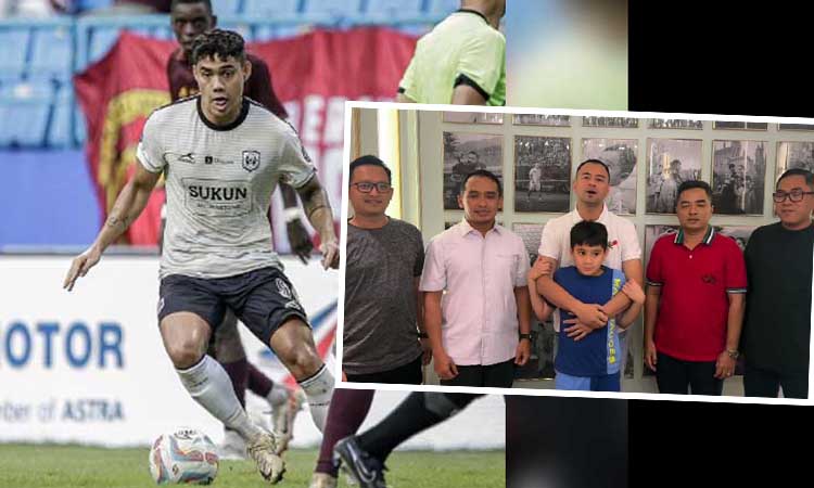 Penggawa RANS Nusantara FC saat berlaga di Liga 1 musim lalu. Inset Raffi Ahmad berpose bareng Wawali Pasuruan Adi Wibowo dan Ketua DPRD Ismail Marzuki Hasan.