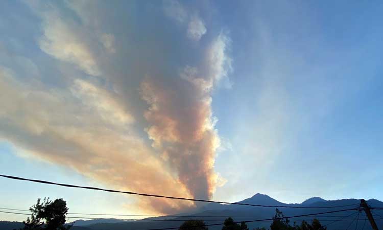 AMUK SI JAGO MERAH: Asap pekat membubung dari Gunung Argopuro, terlihat jelas dari Desa Bermi, Kecamatan Krucil.