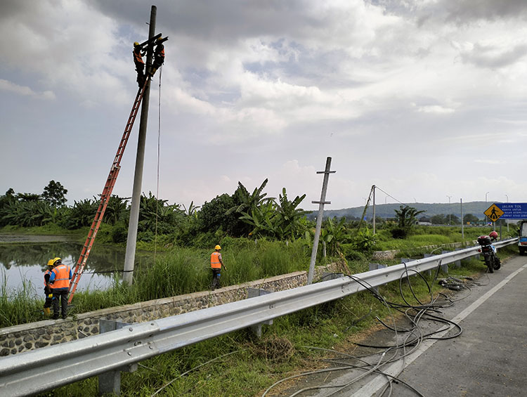PADAM: Petugas PLN memperbaiki jaringan listrik yang putus di Desa Pajurangan, Kecamatan Gending, beberapa waktu lalu.