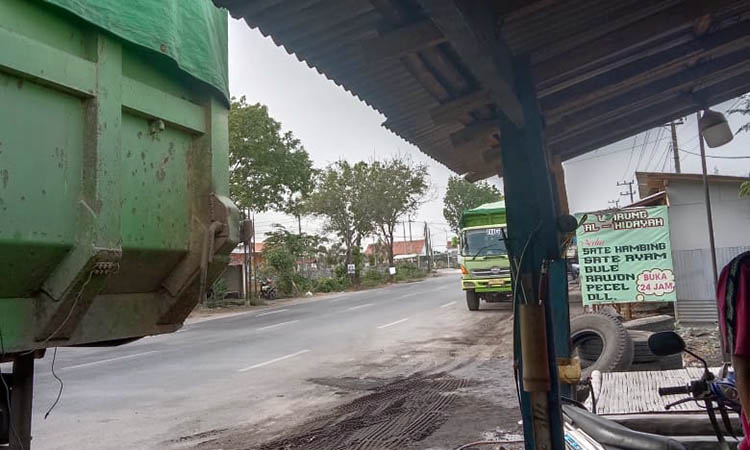 DI BAHU JALAN: Sebuah truk diparkir di bahu jalan di Jalan Raya Lumajang, Kecamatan Leces, Kabupaten Probolinggo.